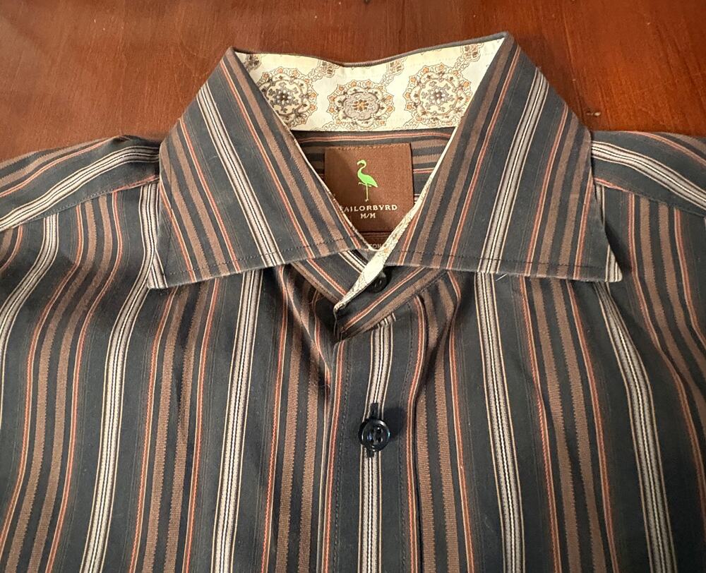 Tailorbyrd Long Sleeve Rust Brown Striped Button Down Shirt M
